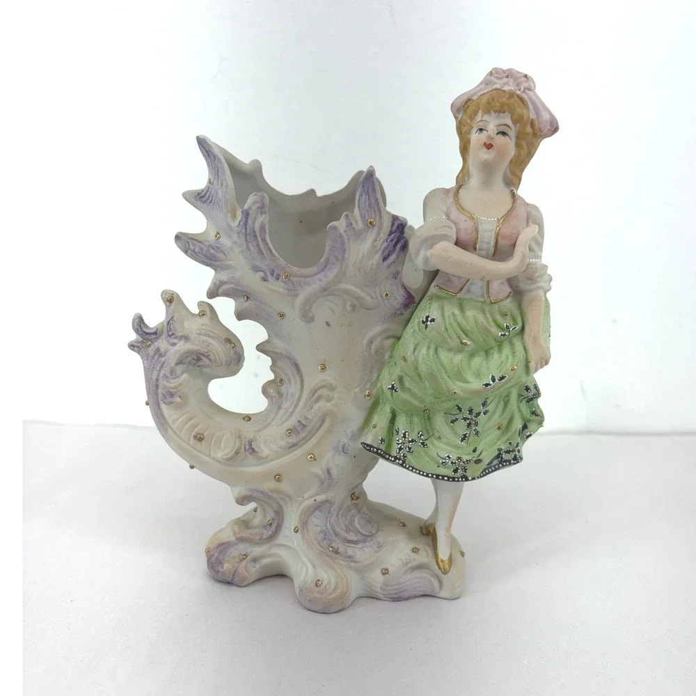 Paulux Occupied Japan Figural Bud Vase Victorian Lady Porcelain Vintage 40s